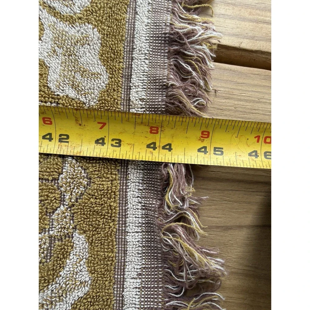 VTG MCM Callaway Milliken Towel Avocado Fringe Gold Daisy Floral & 2 Washcloths
